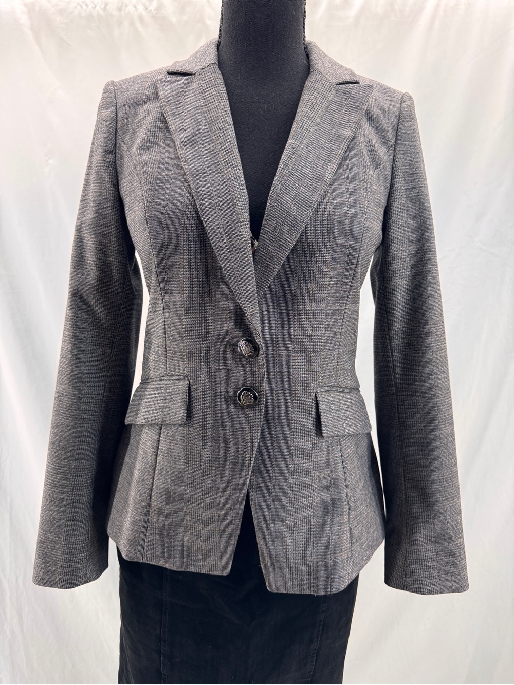 WHBM Amelia Plaid Blazer Grey Size 2 Corporate Power Blazer Dark Academia